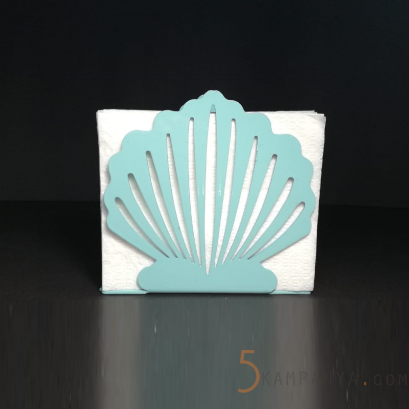 İstiridye Figürlü Dekoratif Turkuaz Metal Peçetelik