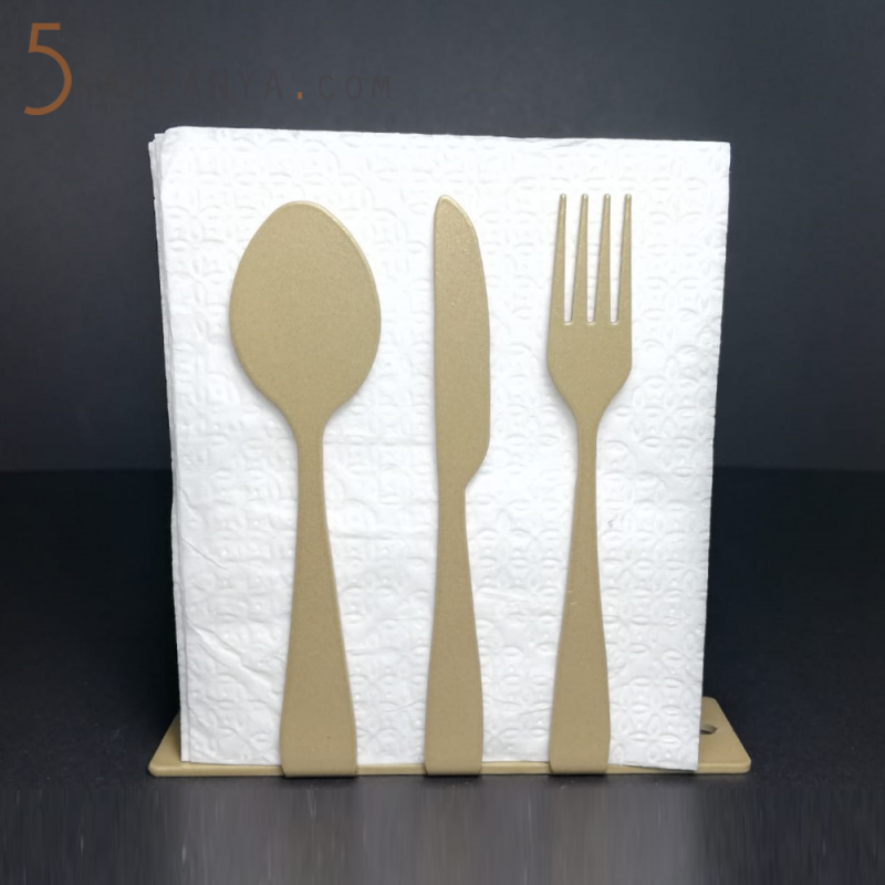 Çatal Kaşık Bıçak Figürlü Dekoratif Gold (Altın Rengi) Metal Peçetelik