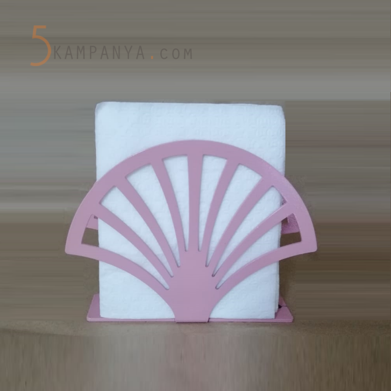 Yelpaze Figürlü Dekoratif Pembe Metal Peçetelik	