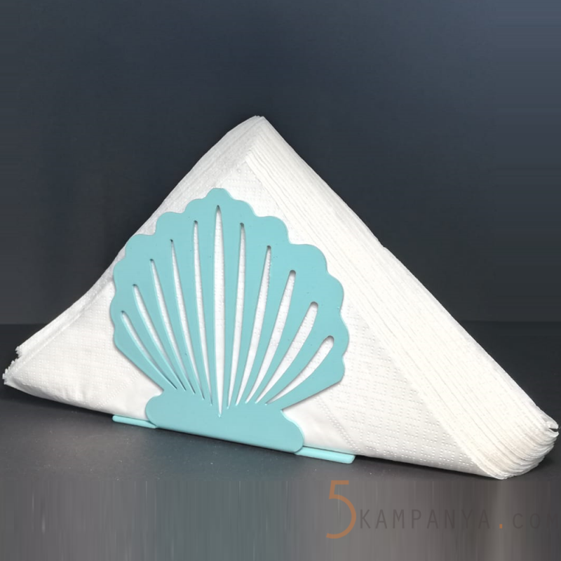 İstiridye Figürlü Dekoratif Turkuaz Metal Peçetelik