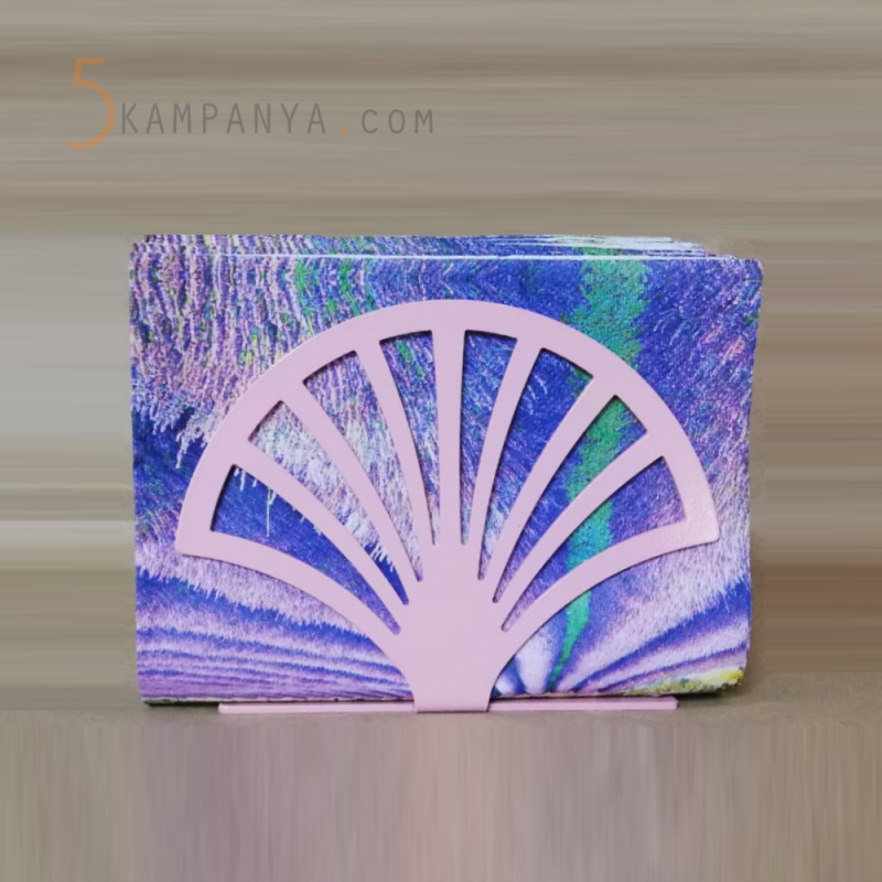 Yelpaze Figürlü Dekoratif Pembe Metal Peçetelik	