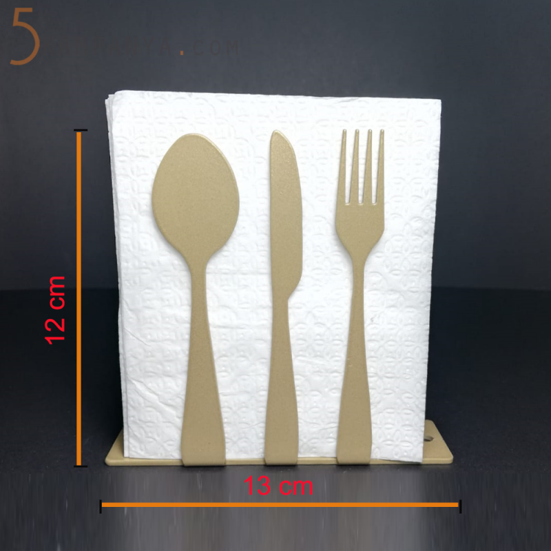 Çatal Kaşık Bıçak Figürlü Dekoratif Gold (Altın Rengi) Metal Peçetelik