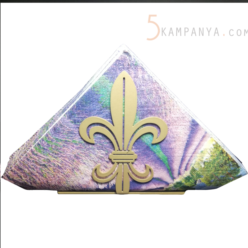 Zambak Figürlü Dekoratif Gold (Altın Rengi) Metal Peçetelik	