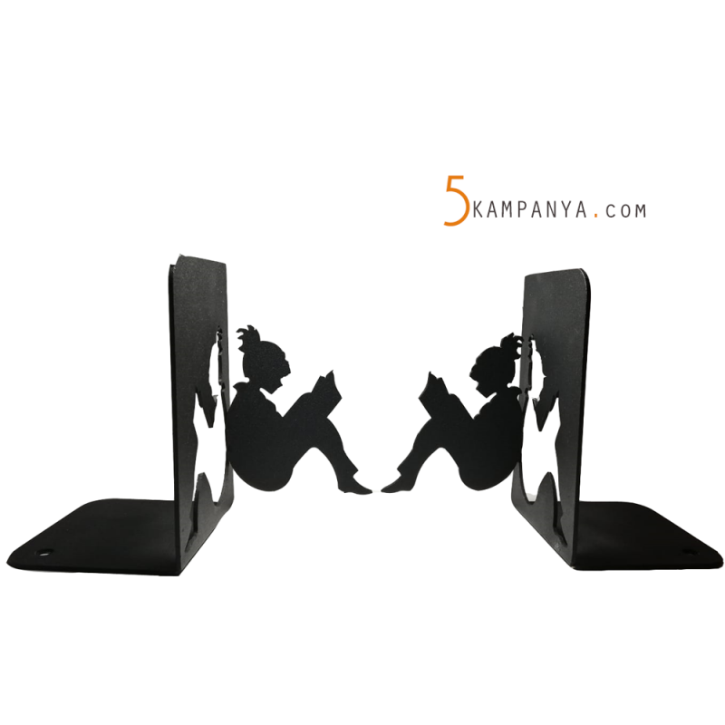 Kitap Okuyan Kız Figürlü Dekoratif Metal Kitap Tutucu