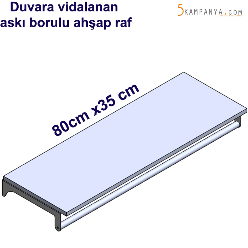 Giyinme Odası Askı Borulu Ahşap Raf 80cm x35cm