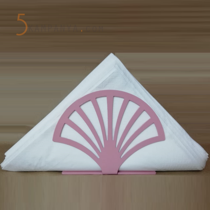 Yelpaze Figürlü Dekoratif Pembe Metal Peçetelik	