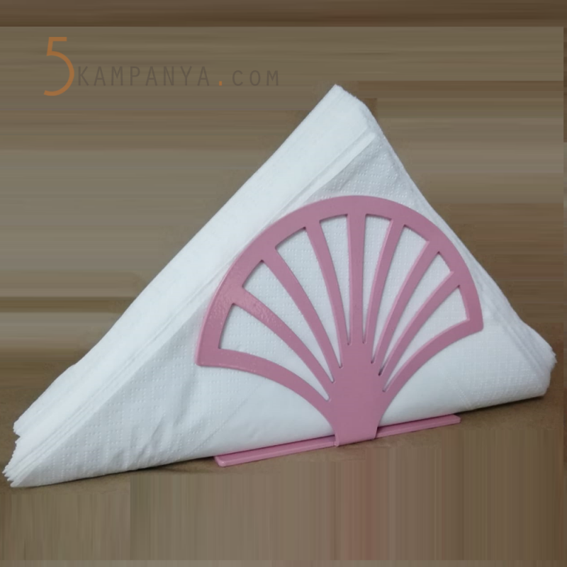 Yelpaze Figürlü Dekoratif Pembe Metal Peçetelik	