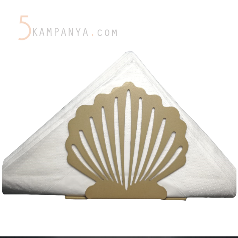 Deniz Kabuğu Figürlü Dekoratif Gold (Altın Rengi) Metal Peçetelik
