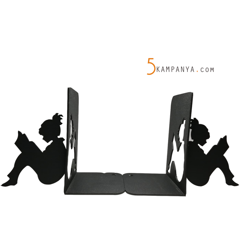 Kitap Okuyan Kız Figürlü Dekoratif Metal Kitap Tutucu