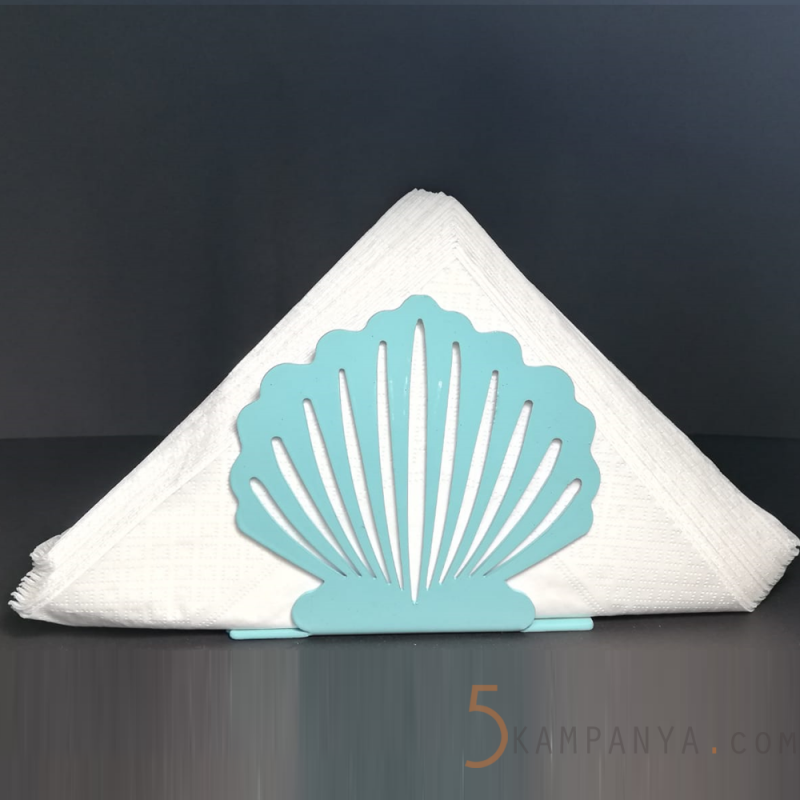 İstiridye Figürlü Dekoratif Turkuaz Metal Peçetelik