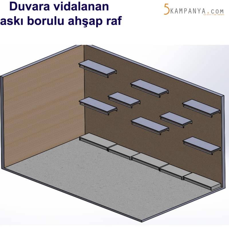 Giyinme Odası Askı Borulu Ahşap Raf 80cm x35cm