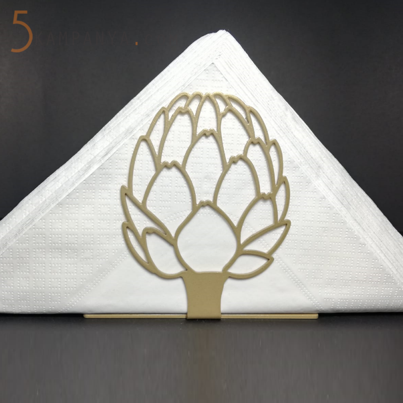 Enginar Figürlü Dekoratif Gold (Altın Rengi) Metal Peçetelik 